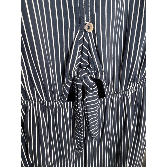 Hollister Navy White Pinstripe Midi Dress Tie Front Short Sleeve Womens Medium - Picture 3 of 8